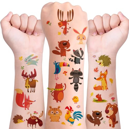 Tiere Temporäre Tattoos für Kinder, 10 Blätter Kindertattoos Hautfreundliche, Kindertattoos Wasserdicht Mädchen Jungen, Temporäre Tattoos Kindergeburtstag Party Mitgebsel Festival Party Deko (G)