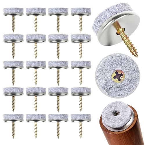 Zorplex 50 Piezas Almohadillas de Fieltro con Tornillo Ø20 mm, Deslizadores Redondos para Muebles, Protectores de Patas Antirrayas, Reducción de Ruido, Protección Parquet, Laminado (50, 24 mm)