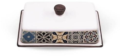 Beurrier en céramique Maestro Holiday in Porto design portugais 1 pièce motif bleu et blanc beurrier décoratif de table élégant pour cuisine style méditerranéen MR-20005-45