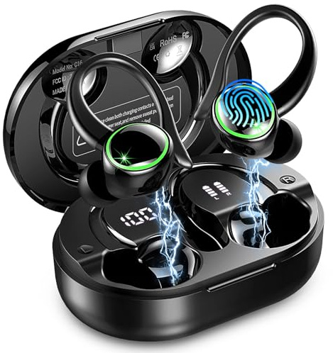 2026 Auriculares Inalambricos Deportivos, Auriculares Bluetooth 5.4 HiFi Estéreo con 4 HD Mic, 50H Cascos Inalambricos Bluetooth con Cancelacion Ruido ENC, IP7 Impermeable Cascos para Running, Negro