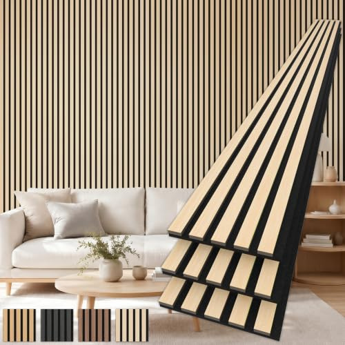 TONOR Akustikpaneele holz, 3 Stück 240 x 20cm -1,44m² Wandpaneele holz Holzpaneele wand als Schallschutzplatten, Wanddekoration aus Holzlamellen Schalldämmung, für Studio, Wohnzimmer, Büro, Eiche