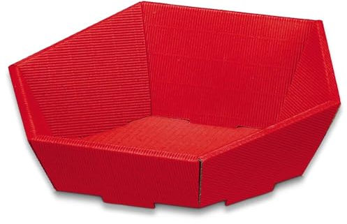 Geschenkkorb, Präsentkorb aus Wellpappe, 6-eckig, Rot, 35,5 x 30 x 15,5 cm, 25 Stück