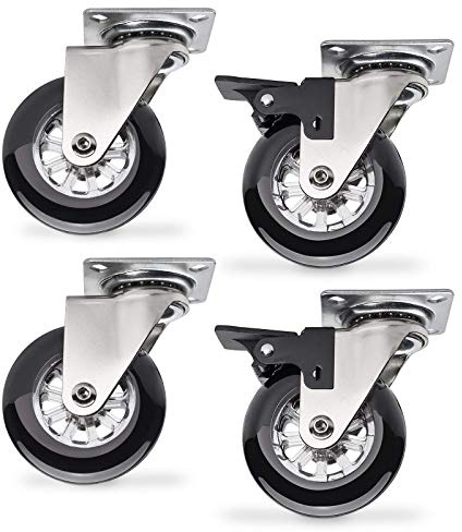 SOTECH 4er SET Möbelrollen SWIFT Ø 75 mm Lenkrolle Bockrolle schwarz | 2 mit und 2 ohne Feststeller