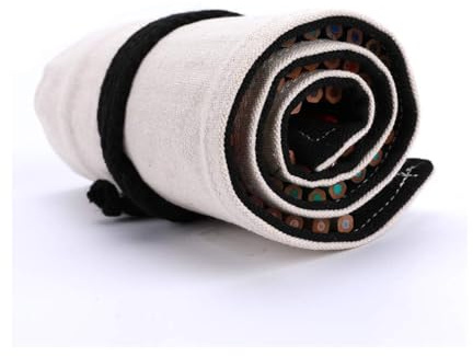 Amoyie Leinwand Stifterolle für 72 Buntstifte, Hand Roll-up Mäppchen (Keine Schreibzeuge im Lieferumfang) - Beige Schwarz