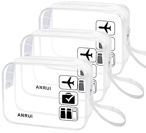 ANRUI 3 Stück TSA-zugelassen Durchsichtige Reise-Kulturtasche, Kulturbeutel Transparent Handgepäck zum Transport von Flüssigkeiten, Kosmetiktasche Toilettentasche für Damen Herren, Transparent
