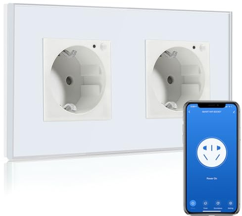 BSEED Wifi Smart Steckdose,arbeitet mit Amazon Alexa,Google Home,Timing-Funktion und APP-Steuerung,2 Fach Schuko Steckdose Weiß,Unterputz Glas Intelligente Wandsteckdose-auf NUR 2.4 GHz Netzwerk