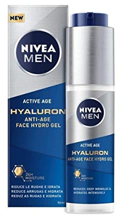 NIVEA MEN Anti-Age Hyaluron Face Moisturising Gel (50ml), Men's Moisturiser with Hyaluronic Acid and Pro-Retinol, Visibly Reduces Deep Wrinkles, Hydrates, and Firms Skin