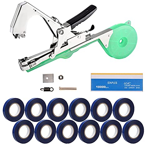 FUFRE Bindemaschine Pflanzen, Garten Tape Tool, Mit 10 Bandrollen, 10000 Heftklammern, Handbindemaschine Für Pflanzen Rankhilfen Rebe, Tomaten, Trauben, Himbeeren Plant Tying Tool (Blau)