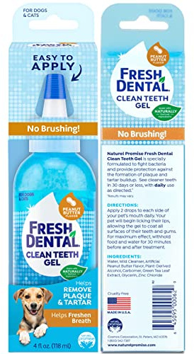 Fresh Dental Dog Toothpaste for Teeth Cleaning, Dog Breath Freshener, Easy Plaque & Tartar Remover Gel, No Toothbrush Needed, Effortless Dental Care, Tasty Peanut Butter Flavored Toothpaste, 4oz.