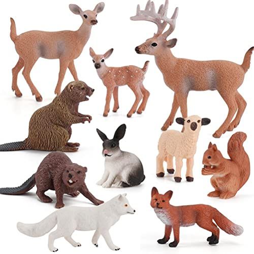 MasYosh Waldtiere Figuren, 10 Stück Miniaturfiguren Waldtiere, Eichhörnchen Hirsch Kaninchen Fuchs, Waldwildtiermodell, Party Favors Lernspielzeug Kinder