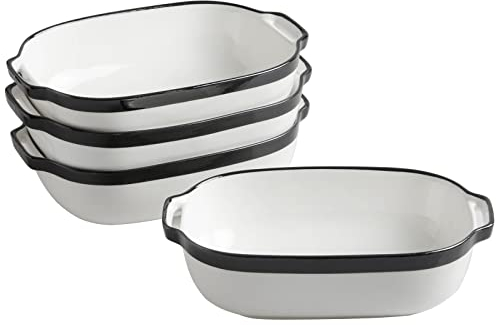 UIBFCWN Auflaufform Rechteckig 4er Set - für Aufläufe, Tiramisu, Lasagne - Auflaufform Keramik mit Griffe - Lasagneform | Tiramisu Form | Ofenform eckig - 20x13,5x5,7cm