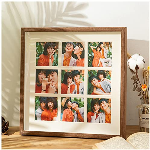 YOUCAI Fotoram med flera passepartout, 9 vyer 5,5 x 5,5 cm/ 9 x 9 cm trä dekoration souvenir, ram för familjefoton, 37,3 x 37,3 cm, A-valnöt