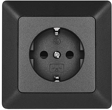 EMOS - Schuko socket with increased contact protection - Flush-mounted installation - 250 V, 16 A - Single socket incl. interior - IP20 for indoor use - anthracite