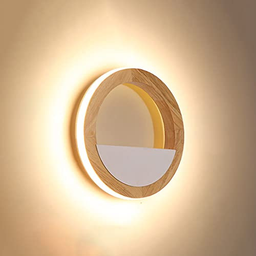 Jadssox runde Holzwandleuchte LED-Ringwandleuchte, Moderne Heimdeko-Wandleuchte, Innenwandfluter 15W Wandleuchten für Wohnzimmer, Schlafzimmer, Nachthotel