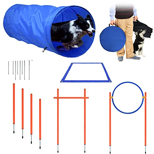 TRMLBE Agility Set Hunde Agility-Ausrüstung Verstellbare Höhe mit Sprungringe, Tunnel, Slalom-stangen und Hürdenstange für Große Kleine Hunde Training