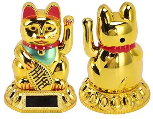 ciciglow Gato de la Suerte Chino, Gato de la Suerte Que Agita la Luz, Sensor de Energía, Adorno de Gato de Bienvenida Chino para el Hogar, Coche, Oficina, Regalo, Adorno, Gato de la Fortuna (Dorado)