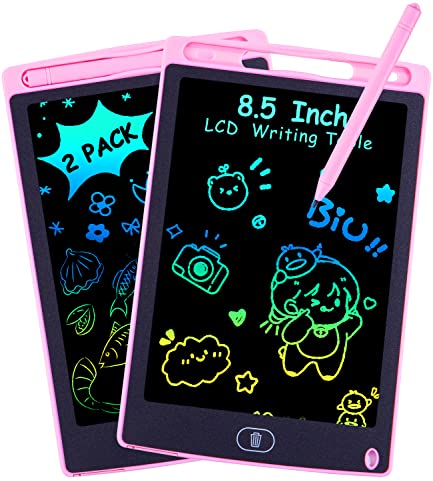 2 Stück LCD-Schreibtablett, 8,5 Zoll, Zeichentablett für Kinder, magischer Schiefer, buntes Kinder-Tisch, Lernspielzeug für 2 – 7 Jahre, Mädchen und Jungen, ROSE+ ROSE
