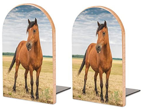 Packung Mit 2 Buchstützen Tier Pferd Rutschfester Bücherständer Aus Holz Bücherregal Bücherhalter Für Home Desk Office Library