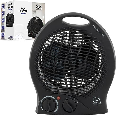 SA Products Fan Heater, Electric Heater, Portable Heater with 2 Heat Settings | Electric Fan Heater with Overheat Protection | Heaters for Home, Room Heater, Heaters for home Low Energy Silent (Black)