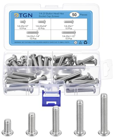 DTGN 100-teiliges 1/4-Zoll-20-Zylinderschrauben-Set 3/4 Zoll 1-1/4 Zoll | Innensechskantschrauben-Sortiment, Mit Innensechskantkopf, 1-1/2 Zoll, 1/2 Zoll, 1 Zoll