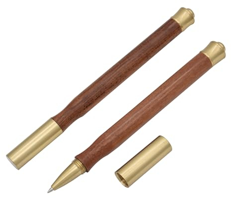 SIPLIV Set mit 2 handgefertigten Messing-Tintenrollern, schwarze Tinte, handgefertigt, Holzstift, Retro-Kollektion, Business-Stift, ausgefallenes schönes Tintenroller-Set, braune Streifen