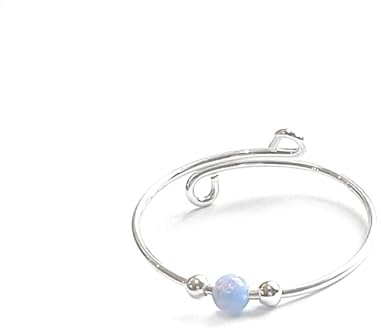 MoonliDesigns Anti Stress Anxiety Ring Sterling Silver Stress Relief Fidget Worry Ring Adjustable Blue Opal Spinner Ring (7)