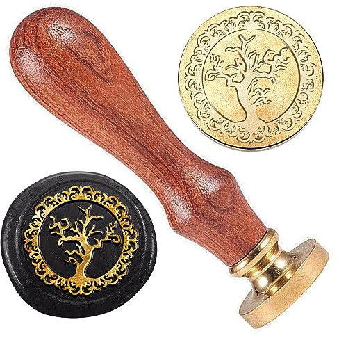 DELORIGIN Vintage Baumwachsstempel Wachssiegelstempel TBaum des Lebens 25mm Messingkopfstempel Mit Holzgriff Retro Wachssiegelstempel Für Geschenkverpackungen Umschläge Karten Briefe Weinpakete