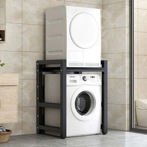 Mueble Lavadora Secadora Mueble para Lavadora Altura Ajustable Mueble Lavadora y Secadora Vertical Capacidad de 350kg Estantería Lavadora sin Montaje en Pared o Perforación (Gris Oscuro, Marco Negro)