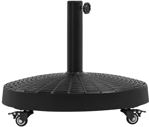 Yaheetech Pied de Parasol à roulettes 25 KG Pied de Parasol Lourd Base Parasol Imitation Rotin en Résine pour Mât de Ø 3,8 cm/ 4,8 cm du Parasol de Jardin 52 × 52 × 42 cm