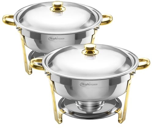 Chafing Dishes für Buffet, 2 Stück, 6 QT runde Chafing Dishes für Buffet [elegante Gold- und Silberfarben] Edelstahl-Scheuerschalen-Buffet-Set für jede Party