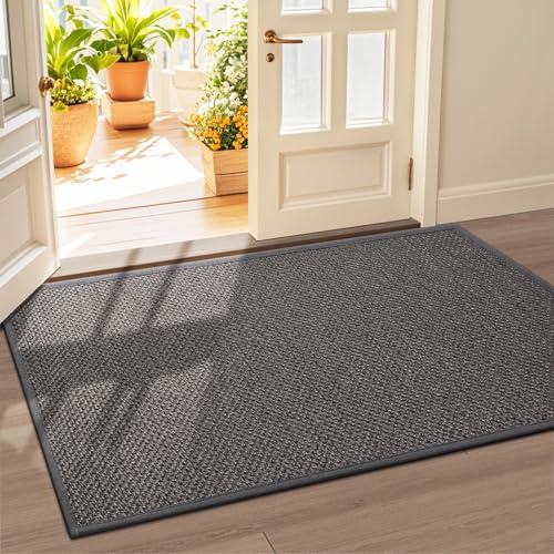 LEKEEPGO Fussmatte Innen 90 x 150 cm, rutschfest Fußmatte, waschbar Schmutzfangmatte, Dünn Türmatte Saugstarke Eingangsteppich, Sauberlaufmatte, Eingangsmatte für Innenbereich, Grau