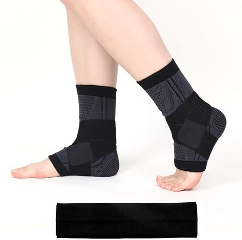 VEGCOO 2 Stück Sprunggelenkbandage, Einstellbares Fußbandage, Flexible Knöchelbandage, Bandage Fußgelenk + 1 Sport Haarbänder, Sprunggelenk Bandage Knöchelbandage für Plantarfasziitis