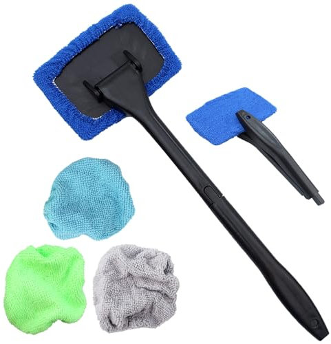 1 Pezzi Spazzola Pulizia Vetri Auto,con 4 Riutilizzabili Tamponi in Microfibra Kit Pulizia Auto,Detergente per Parabrezza Retrattile Pulizia Vetri Auto Interni,Pulizia Parabrezza Auto Interno