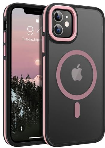 GUAGUA Cover Magnetico per iPhone 11, Custodia iPhone 11 Compatibile con MagSafe, Opoco Protettivo Case Sottile Anti-Graffio Glassato Traslucido Antiurto 6,1 Pollici, Rosa