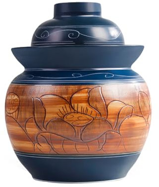 BDMRY Chinese Ceramic Pickle Jar With Lids,Kimchi Containers, Fermentation Jar, Fermentation Jars Ceramic Pots, Sealed Fermentation Jars With Lids, Sauerkraut Crock blue-5L