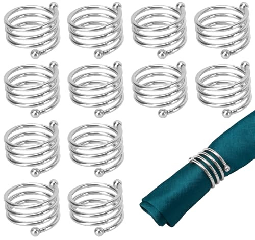 KEAHND 12pcs Spirale Serviettenringe, Metall, Silber, Modern, Spiralförmig, Poliert, 4x4,5cm, Tischwaren