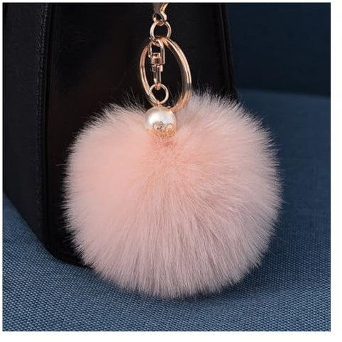 Wisafory Schlüsselanhänger Pom Pom mit Gold Perle Flauschigen Kunstfell Schlüsselbund Taschenanhänger Taschen Koffer Rucksäcke Zubehör Schlüsselring Handy Charme für Frauen Koreanisch Rosa