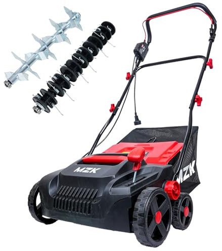 MZK 15-inch 2-in-1 Electric Dethatcher and Scarifier w/Removeable 5-Position Height Adjustment,Lawn dethatcher w/12-Gallon Thatch Collection Bag,Keep Lawn Health