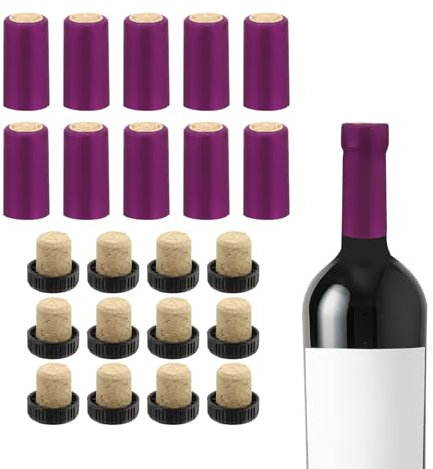 QUARKZMAN 100Pcs Capsules Thermorétractables PVC 12Pcs Bouchons Bordeaux Liège Forme T Bouchon Bouteille Capsules Thermorétractables pour Verre, Caves Bordeaux, 30x60mm, Rouge Rose