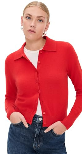 White & Warren Women's Cashmere Collared Cardigan, French Red, L