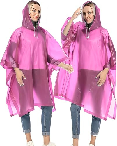 JITIFAZH 2 Pcs Reusable Waterproof Rain Poncho with Drawstring Hood | Portable, Emergency, Family, Raincoat, for Outdoor Activities, Men, Women, Adult