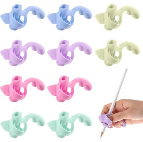 NJCXOLA 10 Pezzi Aiuto per La Scrittura per Bambini,Impugnatura Matita bambini,impugnatura penna,pencil grips,Aiuto Scrittura Strumento Correzione Della Postura per Bambini Adulti,Colore casuale