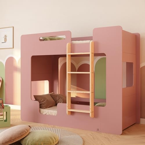 smartwood Etagenbett 80x160 cm mit Rausfallschutz, Holz, Rosa, Mimi B | Stockbett für 2 Kinder, Lattenrost: unterer bis 230kg; oberer bis 130kg, FSC Kiefernsperrholz, abgerundete Kanten, ab 3 Jahre