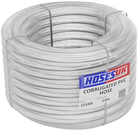 25mm 50 Metre Clear Corrugated PVC Tube Flexible Plastic Pond Hose Garden Home Tubing Pipe for Protecting Electrical Cables