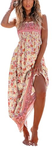 CUPSHE - Abito estivo da donna, con motivo floreale, senza maniche, abito maxi, con volant, lungo, con spalline, per il tempo libero, S