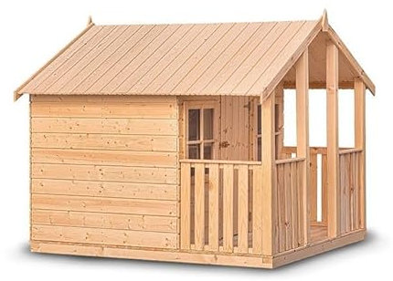 Wood&Play Oliwia Holzspielhaus für Kinder - Langlebiges getrocknetes Holz, 2 Fenster, verschließbare Tür, sicherer Spielbereich