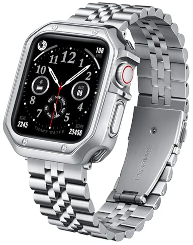 BINLUN Bracelet Métal Compatible avec Apple Watch 46mm 45mm 44mm 42mm 41mm 40mm 38mm 49mm Bracelets Acier Inoxydable avec Boîtier TPU Idéal pour iWatch Series Ultra/SE3/11/10/9/8/7/SE2/SE/6/5/4/3/2/1