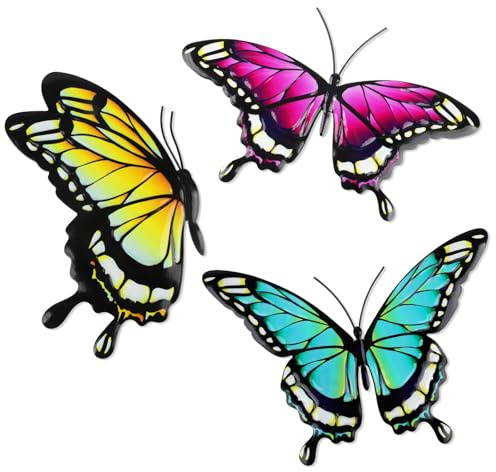YiYa 3 Stücke Metall Schmetterling Garten Deko Schmetterling Outdoor Schmetterlinge aus Metall Wand Deko für Garten Hof Zäune Wohnzimmer Schlafzimmer
