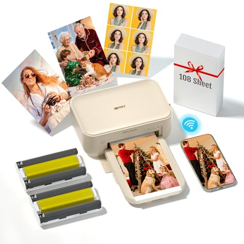 iDPRT Stampante fotografica 4x6, Bluetooth Instant Picture Printer con 108 fogli e 2 nastri, stampa a sublimazione a colori per iPhone, Android, smartphone, stampa video AR e stampe fotografiche
