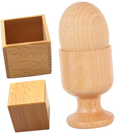 BESPORTBLE 2 Sets Hand Eye Coordination for Wooden Sensory Egg and Cup with Square Block Montessori Inspired Educational Play for Developing Fine Motor Skills and Teamwork